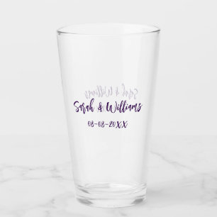 Wedding couple. Name date purple simple minimal mo Glass