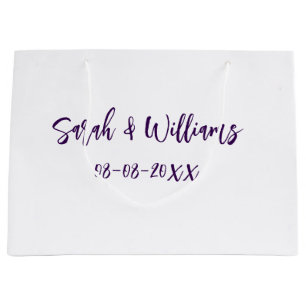 Wedding couple. Name date purple simple minimal mo Large Gift Bag