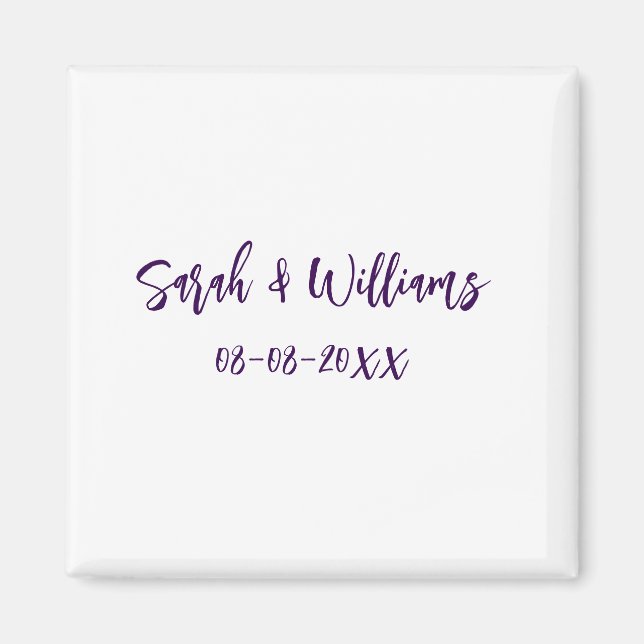 Wedding couple. Name date purple simple minimal mo Magnet (Front)