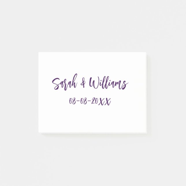 Wedding couple. Name date purple simple minimal mo Post-it Notes (Front)