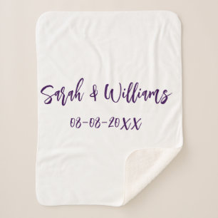 Wedding couple. Name date purple simple minimal mo Sherpa Blanket