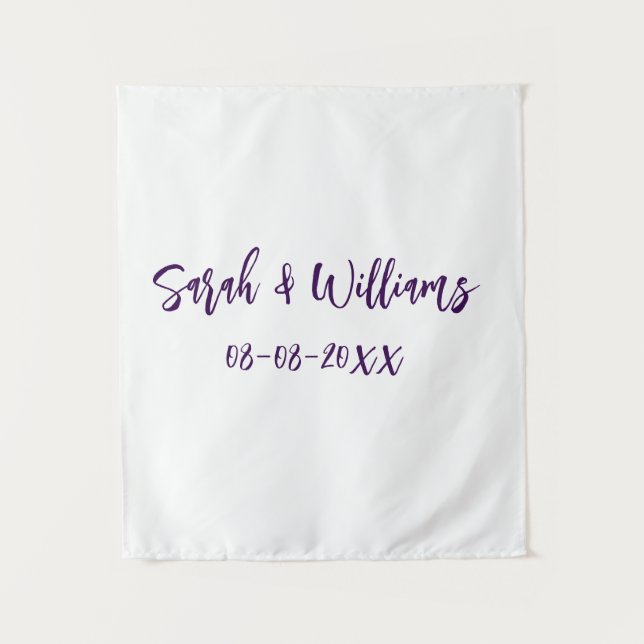 Wedding couple. Name date purple simple minimal mo Tapestry (Front)