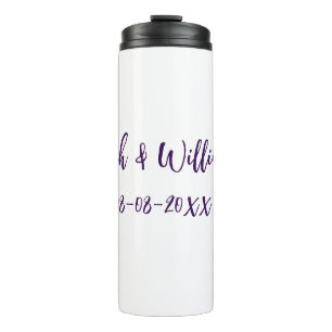 Wedding couple. Name date purple simple minimal mo Thermal Tumbler