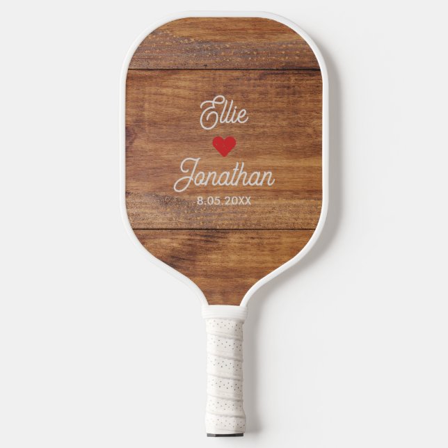Wedding Couple Name, Heart, Date, Simple Custom Pickleball Paddle (Front)