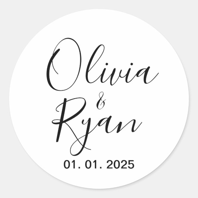 Wedding Couple Name Labels | Round White (Front)