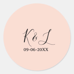 Wedding couple name letter date red pastel backgro classic round sticker