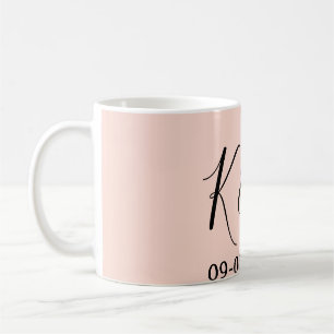 Wedding couple name letter date red pastel backgro coffee mug