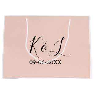 Wedding couple name letter date red pastel backgro large gift bag