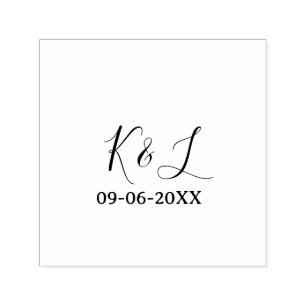 Wedding couple name letter date red pastel backgro self-inking stamp