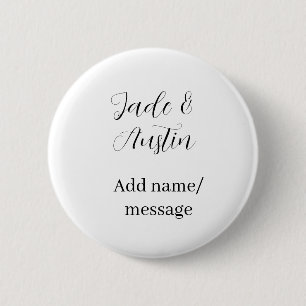 Wedding couple name message date romantic elegant 6 cm round badge