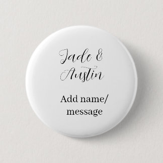 Wedding couple name message date romantic elegant  6 cm round badge