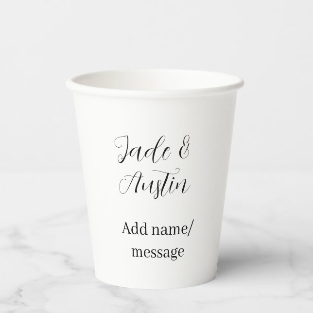 Wedding couple name message date romantic elegant  paper cups (Front)