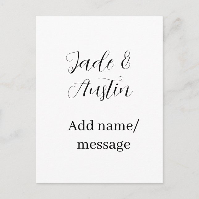 Wedding couple name message date romantic elegant  postcard (Front)