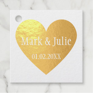 Wedding Couple Names and Date in Heart Art Stamp Favour Tags