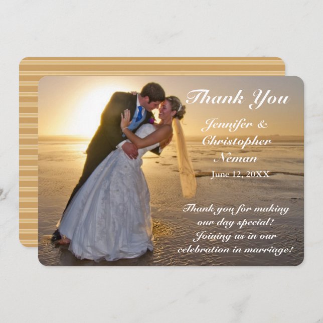 Wedding Couple on Sunset Beach Thank You Card (Front/Back)
