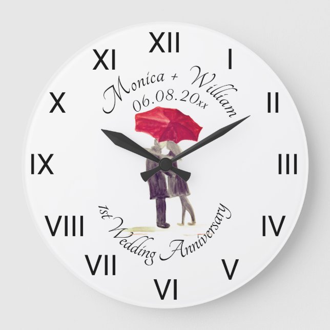 Wedding couple Paper Anniversary Roman Numbers  La Large Clock (Front)