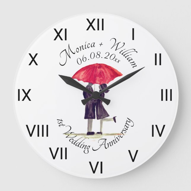 Wedding couple Paper Anniversary Roman Numbers  Large Clock (Front)