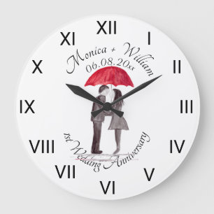 Wedding couple Paper Anniversary Roman Numbers  Large Clock