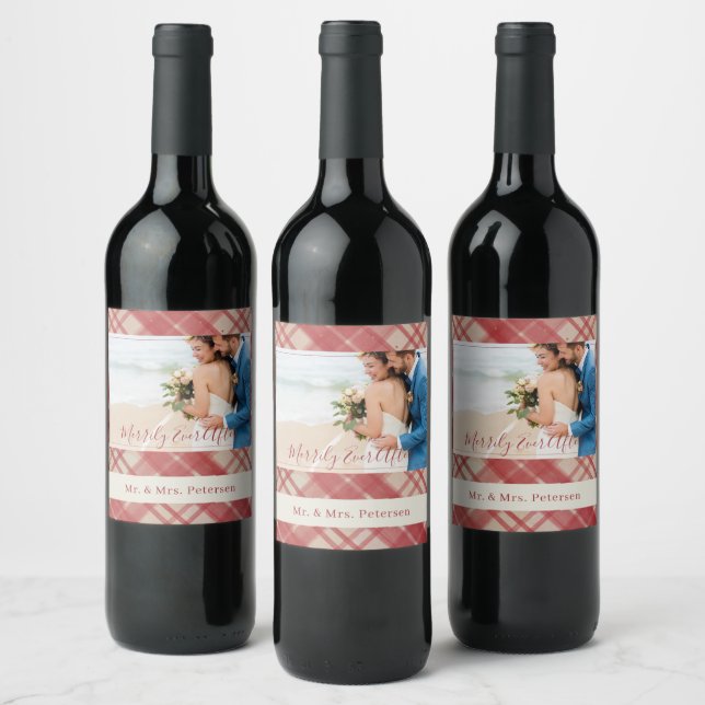 Wedding couple photo elegant Merrily Ever After Wine Label (Bottles)