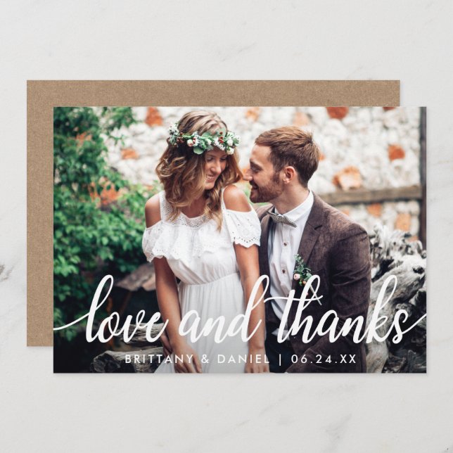 Wedding Couple Photo Kraft Love and Thanks Card (Front/Back)
