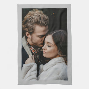 Wedding Couple Photo, Light Grey Border Tea Towel