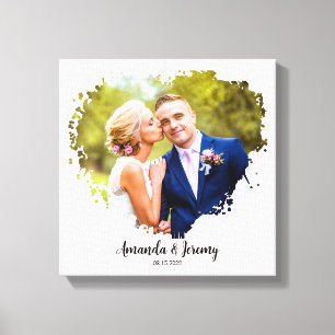 Wedding Couple Photo Watercolor Anniversary Canvas Print