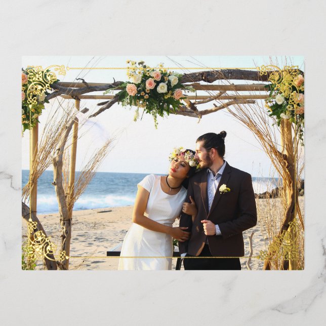 Wedding couple photo with elegant frame Card (Front)