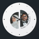 Wedding Couple Photo with Names & Date Wall Clock<br><div class="desc">Celebrate your love story with this elegant wall clock featuring two custom photos of the bride and groom, personalised with names and wedding year. A meaningful keepsake for newlyweds, perfect as a wedding gift, anniversary present, or romantic home décor. Designed to showcase cherished memories in a stylish and timeless way....</div>