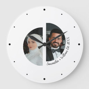 Wedding Couple Photo with Names & Date Wall Clock