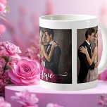 Wedding Couple Photos Love Mug<br><div class="desc">Wedding mug featuring your custom photos on a simple background (you can choose your favourite colour in the advanced editor). The "love" text is a script style, which you can customise. A lovely gift for newly weds or mum of the bride or groom, as well as to celebrate an anniversary....</div>