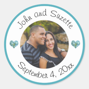 Wedding Couple Picture Hydrangea Heart Classic Round Sticker