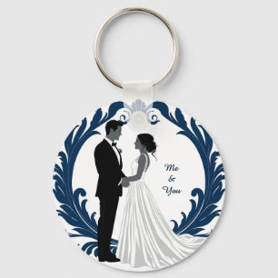 Wedding Couple Silhouette Holding Hands Key Ring