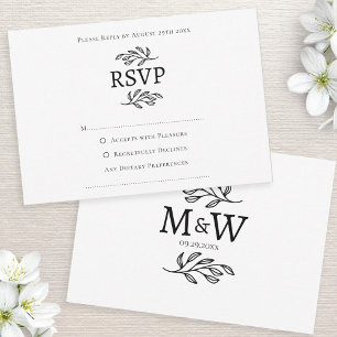 Wedding Couple Simple Monogram Initials Minimalist RSVP Card