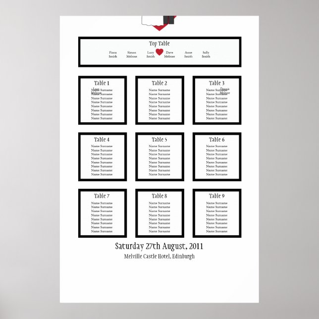 Wedding Couple Table Seating Plan Poster (Front)