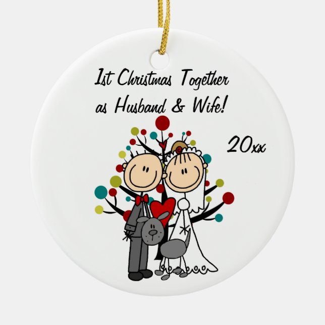 Wedding Couple With Grey Dog Holiday Ornament (Front)