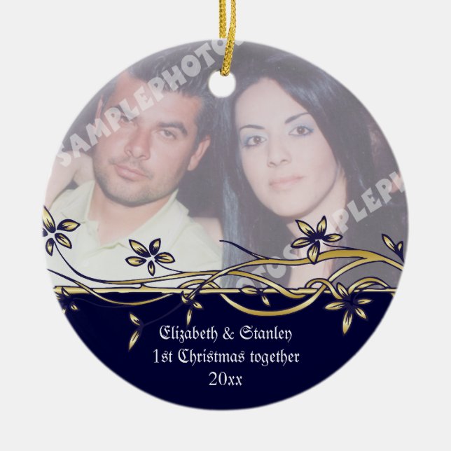 Wedding Couple's 1st Christmas photo Ornament (Front)