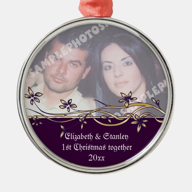 Wedding Couple's 1st Christmas photo Ornament (Front)