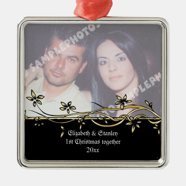 Wedding Couple's 1st Christmas photo Ornament (Front)