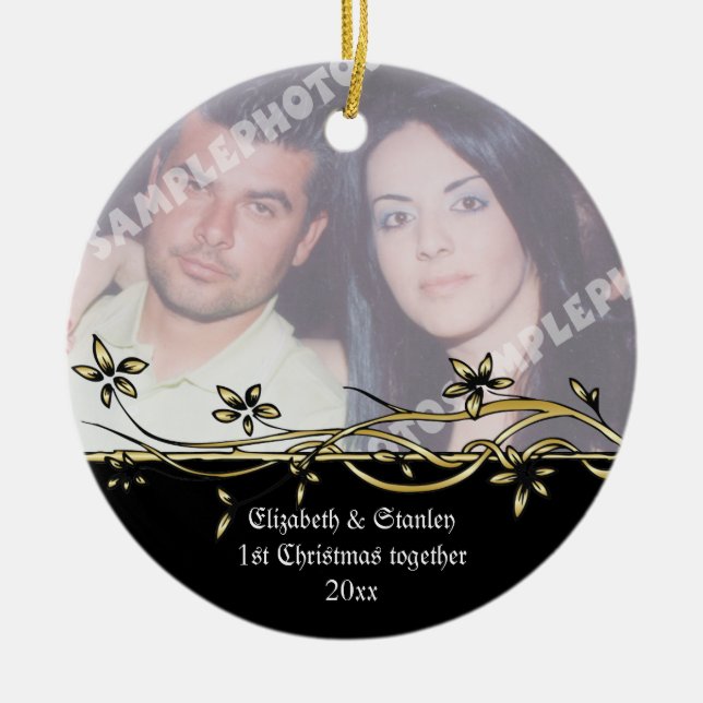 Wedding Couple's 1st Christmas photo Ornament (Front)