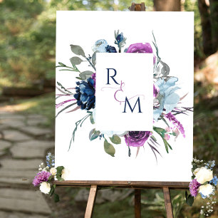 Wedding Couples Initials Purple and Blue Sign