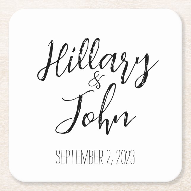 Wedding Couple's Name and Date Paper Coasters (Front)