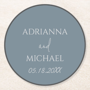 Wedding Couple's Name and Date Slate Round Paper Coaster