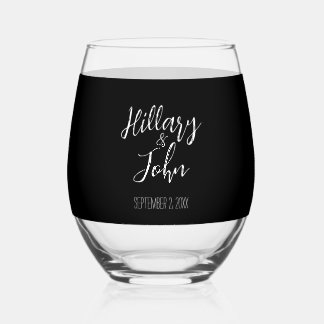 Wedding Couples Names and Date Classic Stemless Wine Glass