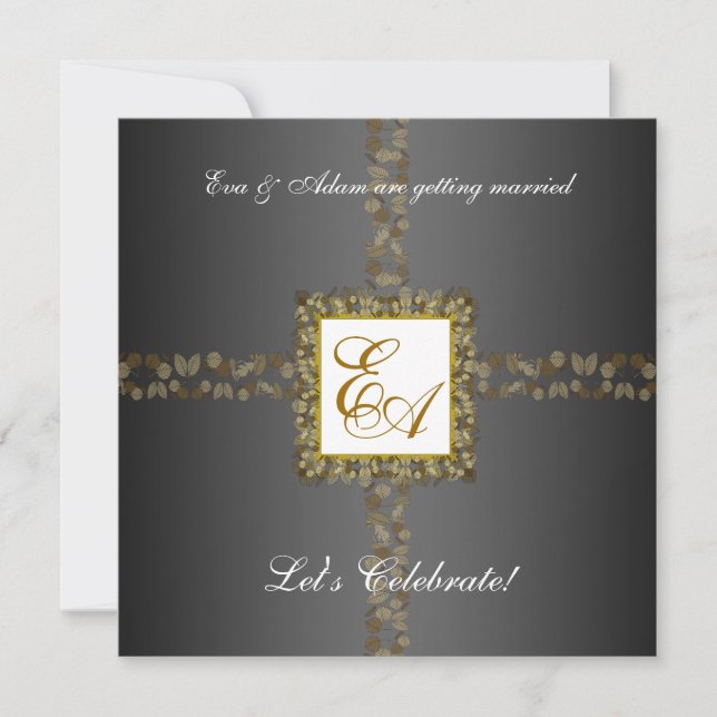 Wedding Couples Shower Invitation Grey Gold Leaf (Front)
