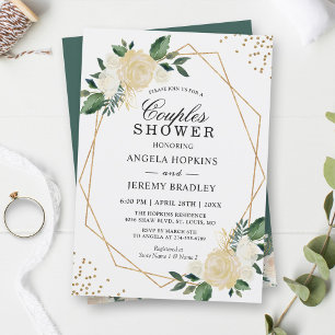 Wedding Couples Shower Modern Gold Greenery Floral Invitation