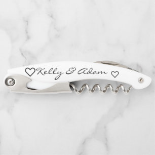 Wedding Couple's White Black Script Corkscrew