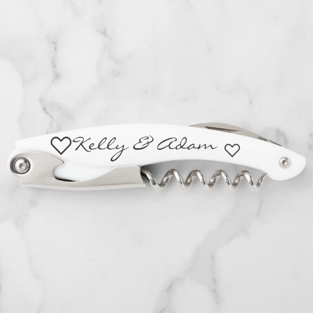 Wedding Couple's White Black Script Corkscrew (Front)
