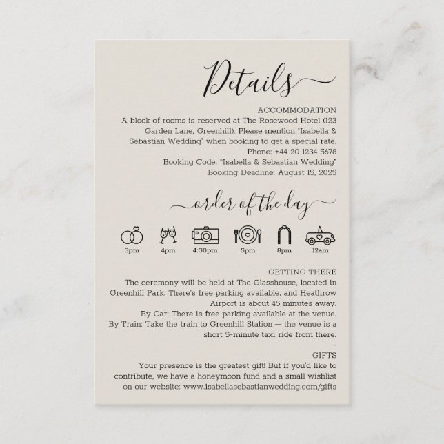 Wedding Cream Details Enclosure Card (Front)