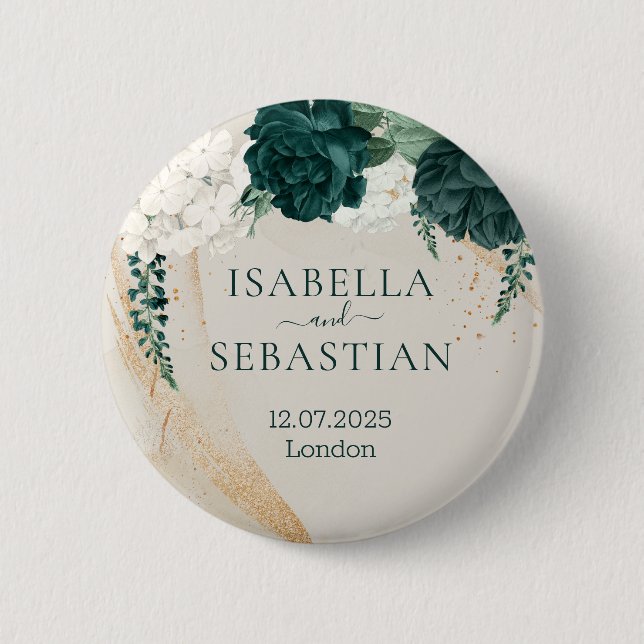 Wedding Cream Sage Emerald Green Rose Floral 6 Cm Round Badge (Front)