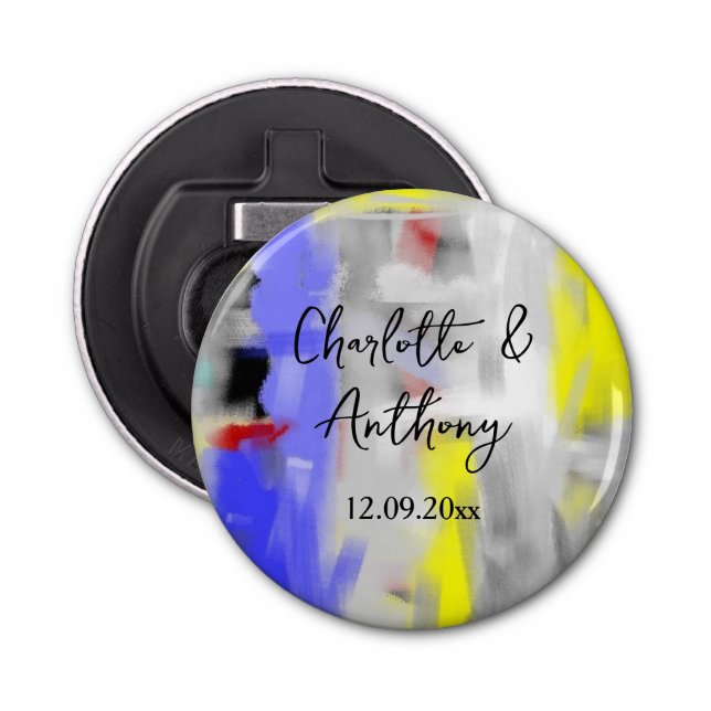 Wedding Creative Abstract Art Blue Yellow White Bottle Opener (Front)